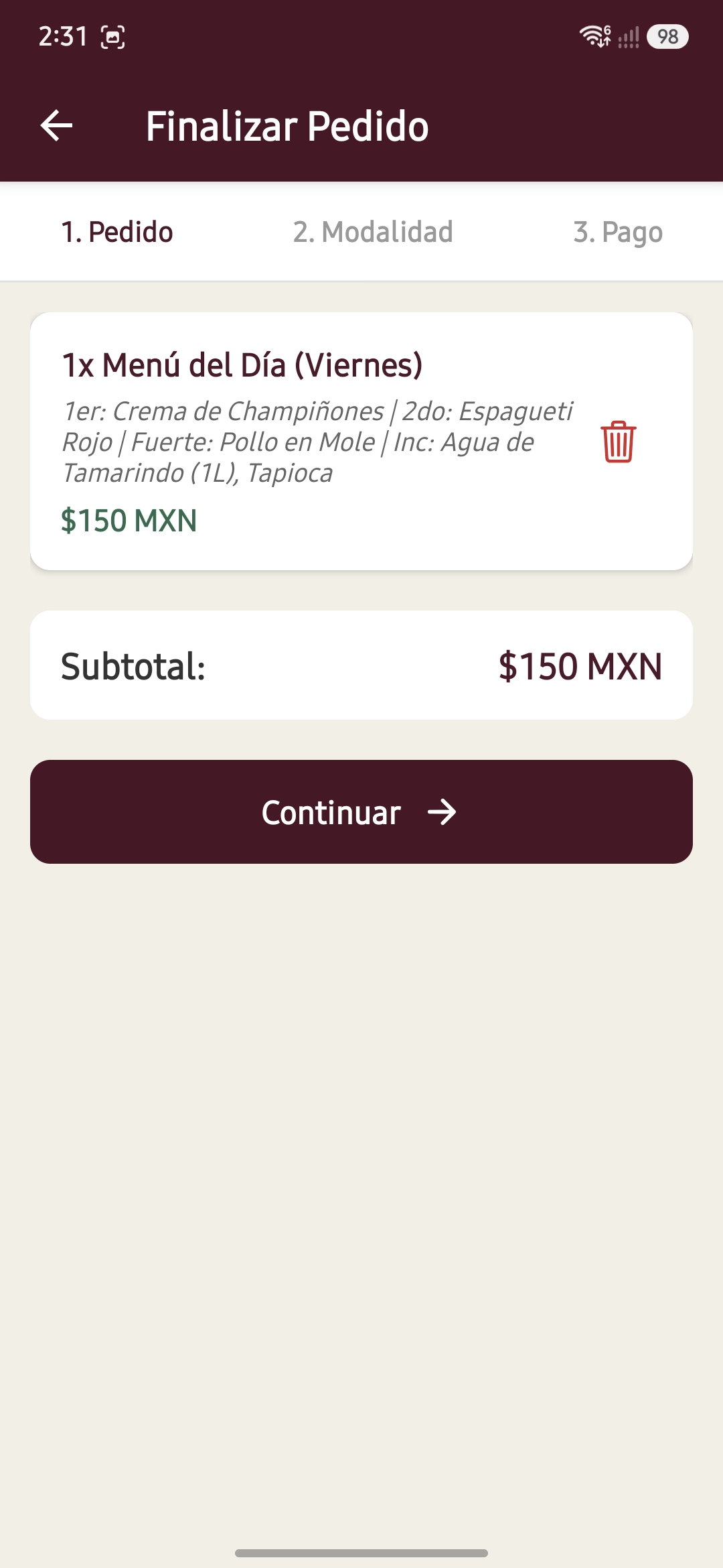 Pantalla de Carrito